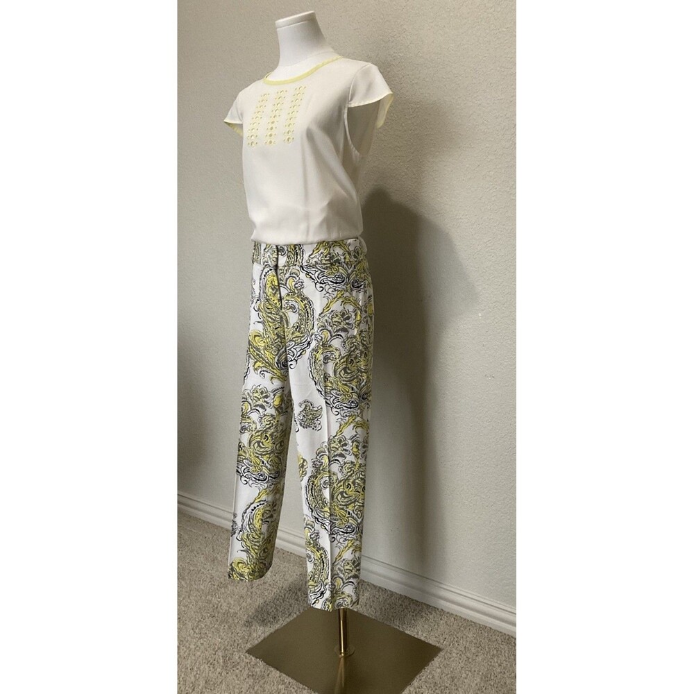 Ann Taylor Petites, Peplum Blouse, Cap Sleeves, Cream, Yellow Trim, Size: MP - Picture 4 of 8